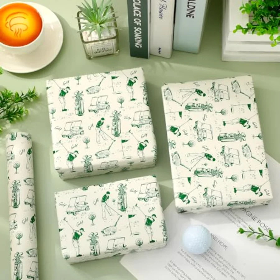 Golf Wrapping Paper -Mini Roll- 17 In x 32.8 Ft Green Sports Theme Gift, view 4