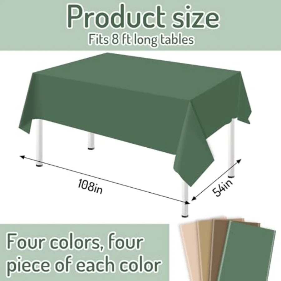 16 Pcs Woodland Themed Plastic Tablecloth Sage Green Brown Rectangle, view 2