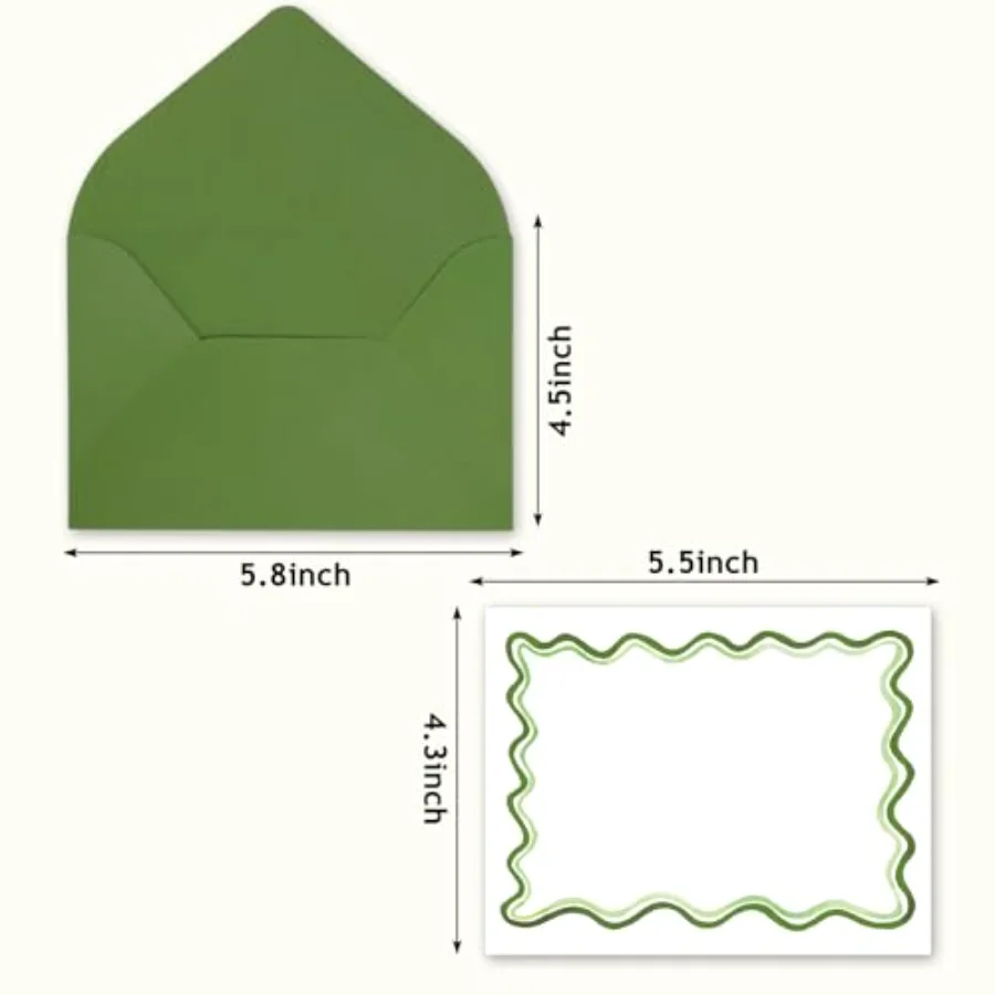 24Pcs Flat Blank Notes with Envelopes Blank Index Cards Watercolor Green, view 2