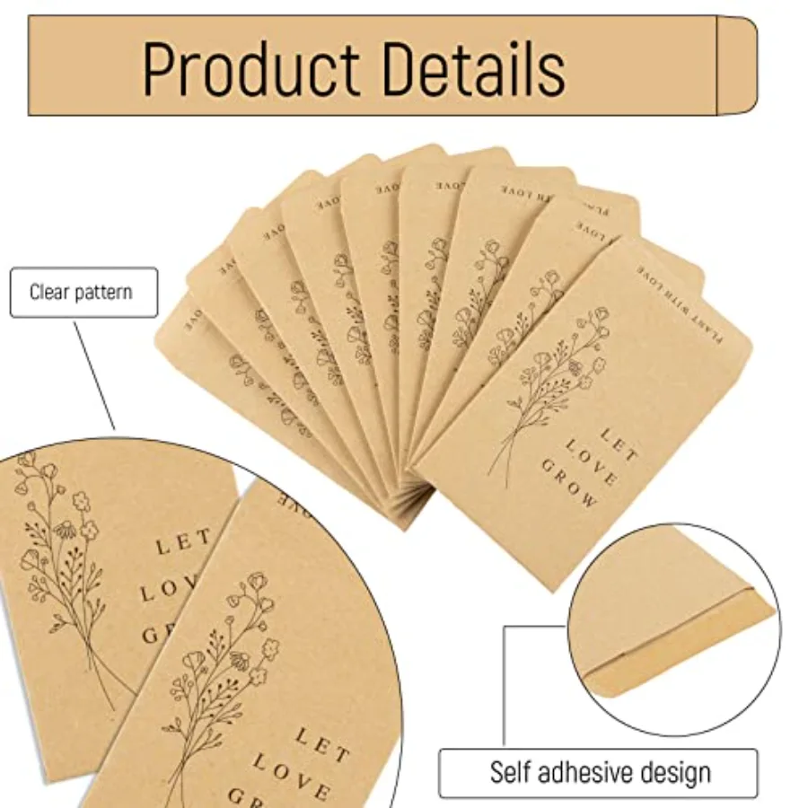 200 Pack Wedding Favor Seed Packets Spring Summer Self-Adhesive Let Love, view 2