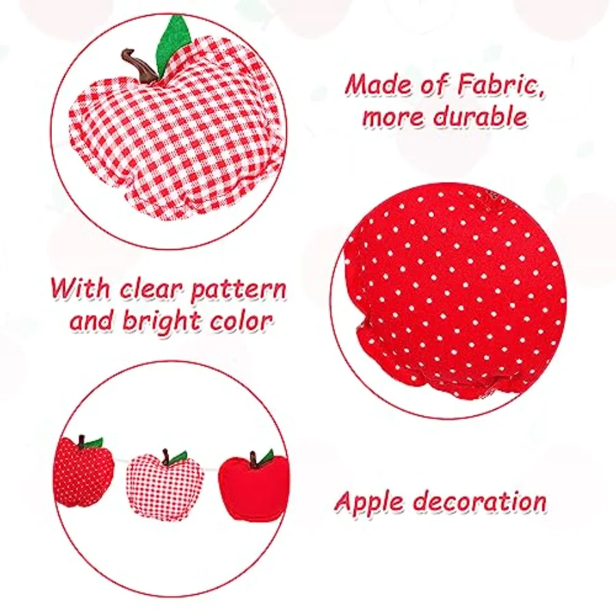 Back to School Banner 3D Apples Banner Garland Pre-Assembled Fabric Plaid, view 3