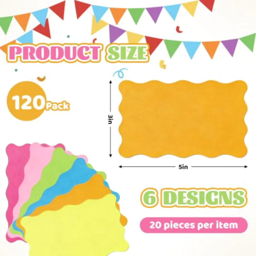 120Pcs Vibrant Scalloped Index Cards, view 2