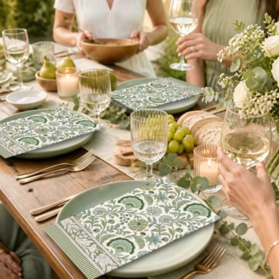 50 Pcs Green Floral Guest Paper Napkins, view 4