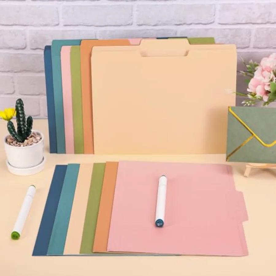 24 Pack Boho Colored File Folders Letter Size 6 Solid Colors File Pockets, view 4