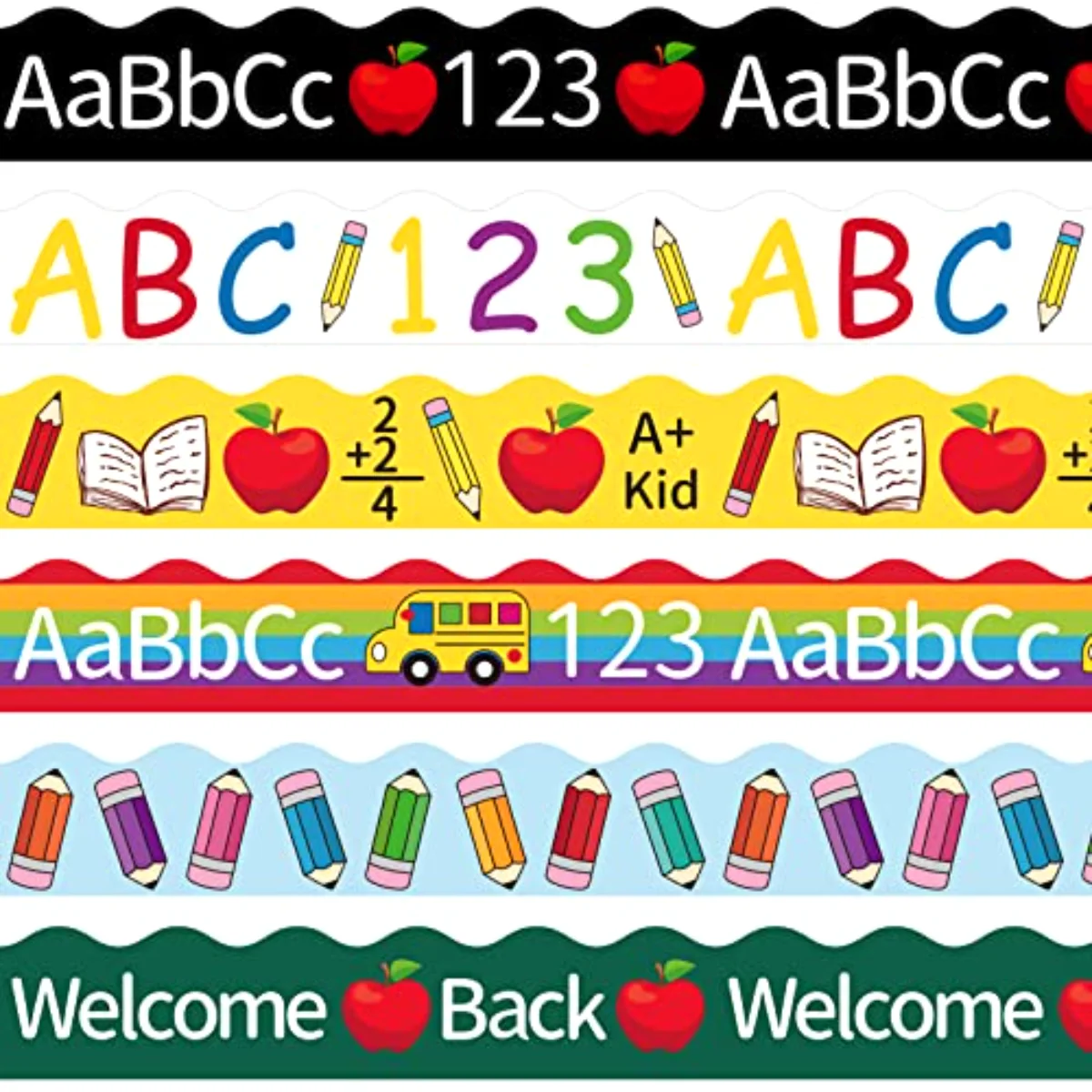 69Ft Back to School Bulletin Board Borders Colorful Pencil Apples Border