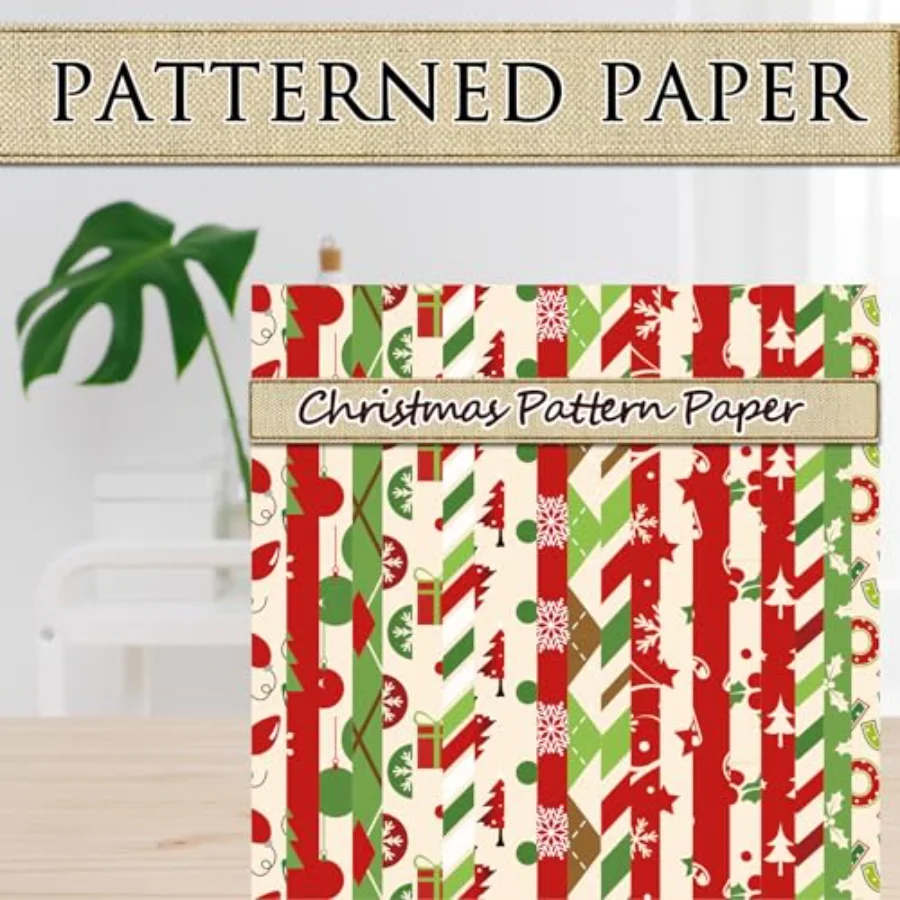 40Pcs Christmas Pattern Paper Red Green Scrapbook Specialty Paper, view 4