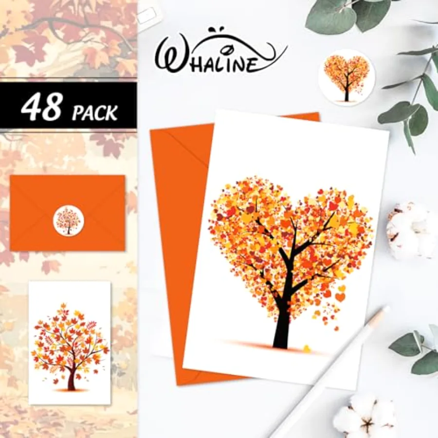 48 Pcs Fall Greeting Cards Autumn Tree Blank Note Cards with Envelopes, view 3