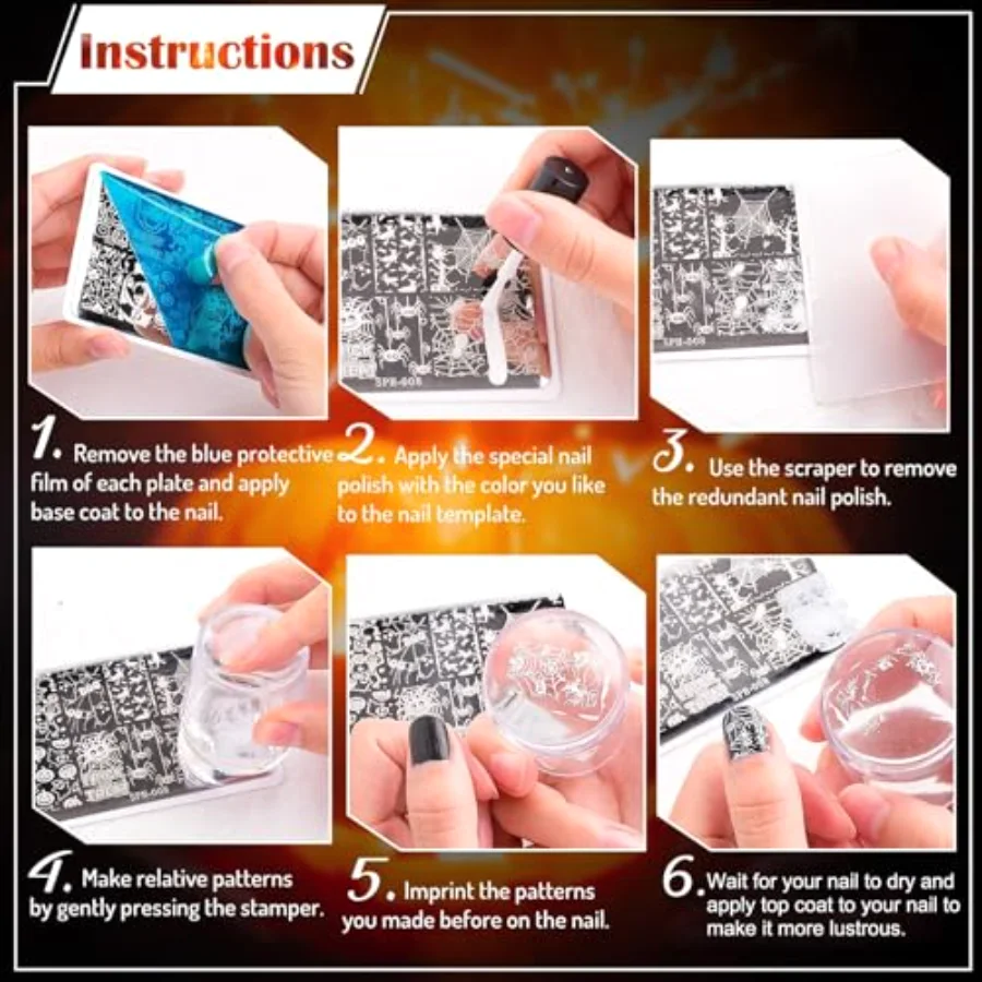 6 Pcs Sun Moon Star Nail Plates Stamping Set, view 4