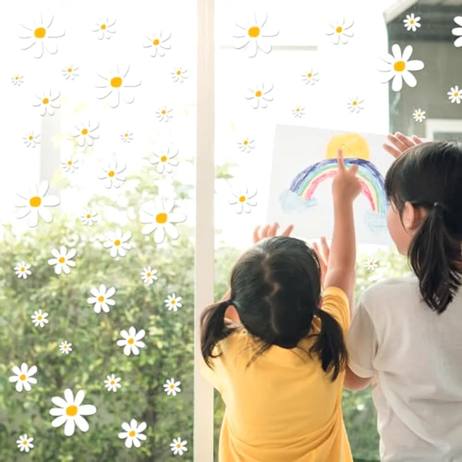 154 Pcs Daisy Flower Window Clings Boho Daisy Floral Window Decal White, view 3