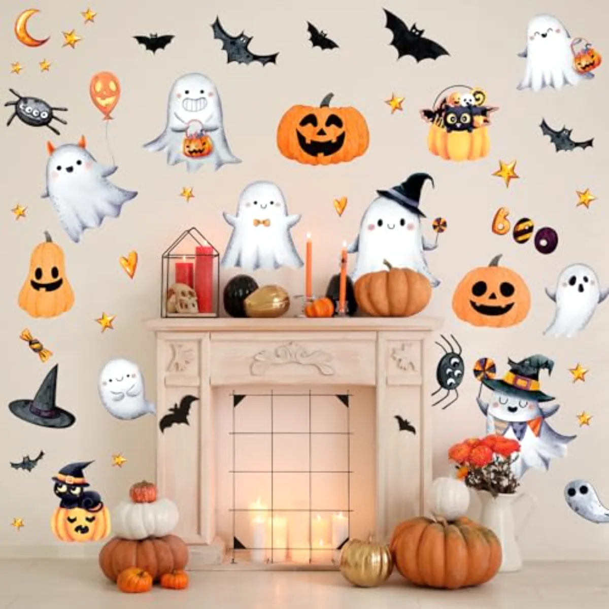 9 Sheets Halloween Cartoon Wall Stickers Cute Ghost Boo Pumpkin PVC Room