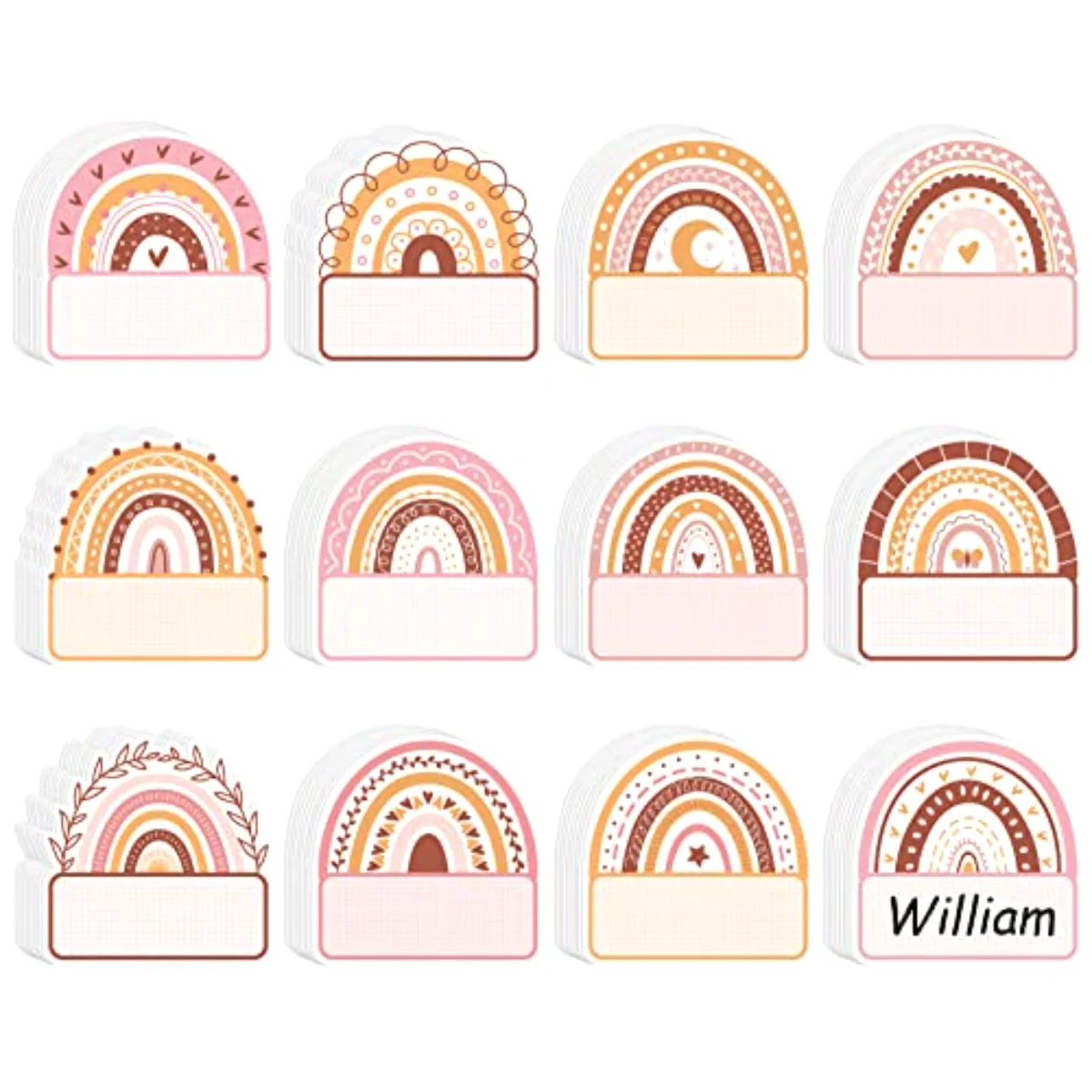 120Pcs Back to School Colorful Nameplate Stickers Boho Rainbow Name Tag