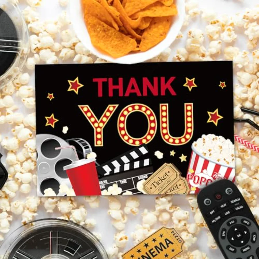24 Pack Movie Night Thank You Cards Bulk Movie Reel Ticket Popcorn Note, view 4
