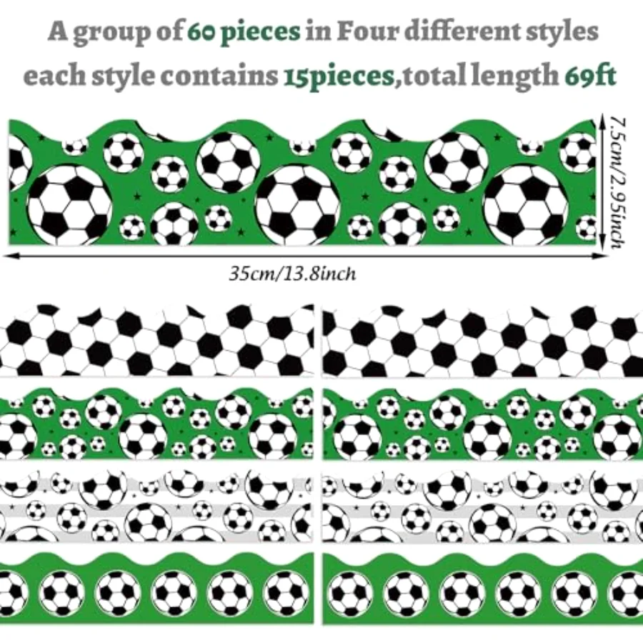 70 Ft Soccer Bulletin Board Borders Sport Ball Self-Adhesive Scalloped, view 2