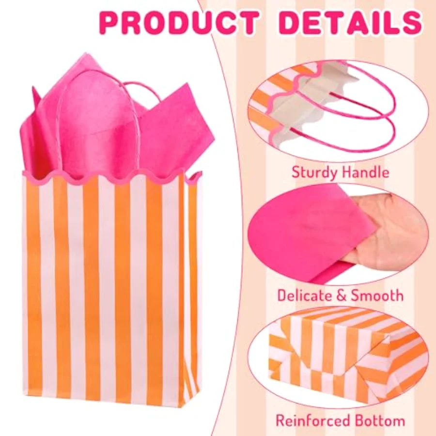16 Pcs Striped Paper Gift Bags Party Favor Bags with Handles and Tissue, view 3