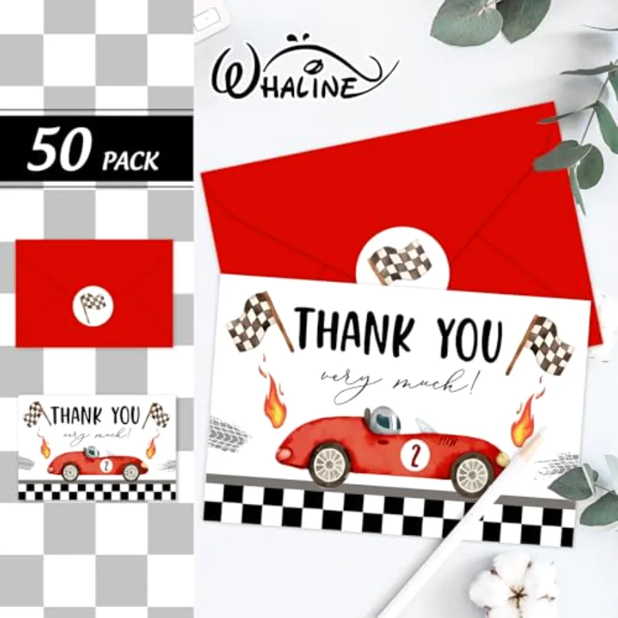 50 Pack Race Car Thank You Cards Red Racing Theme Greeting Card with, view 3