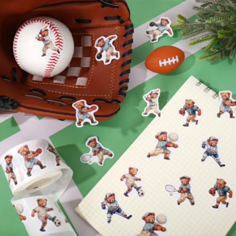 500Pcs Sport Bear Sticker Roll Ball Game Bear Stickers Cute Cartoon, view 3