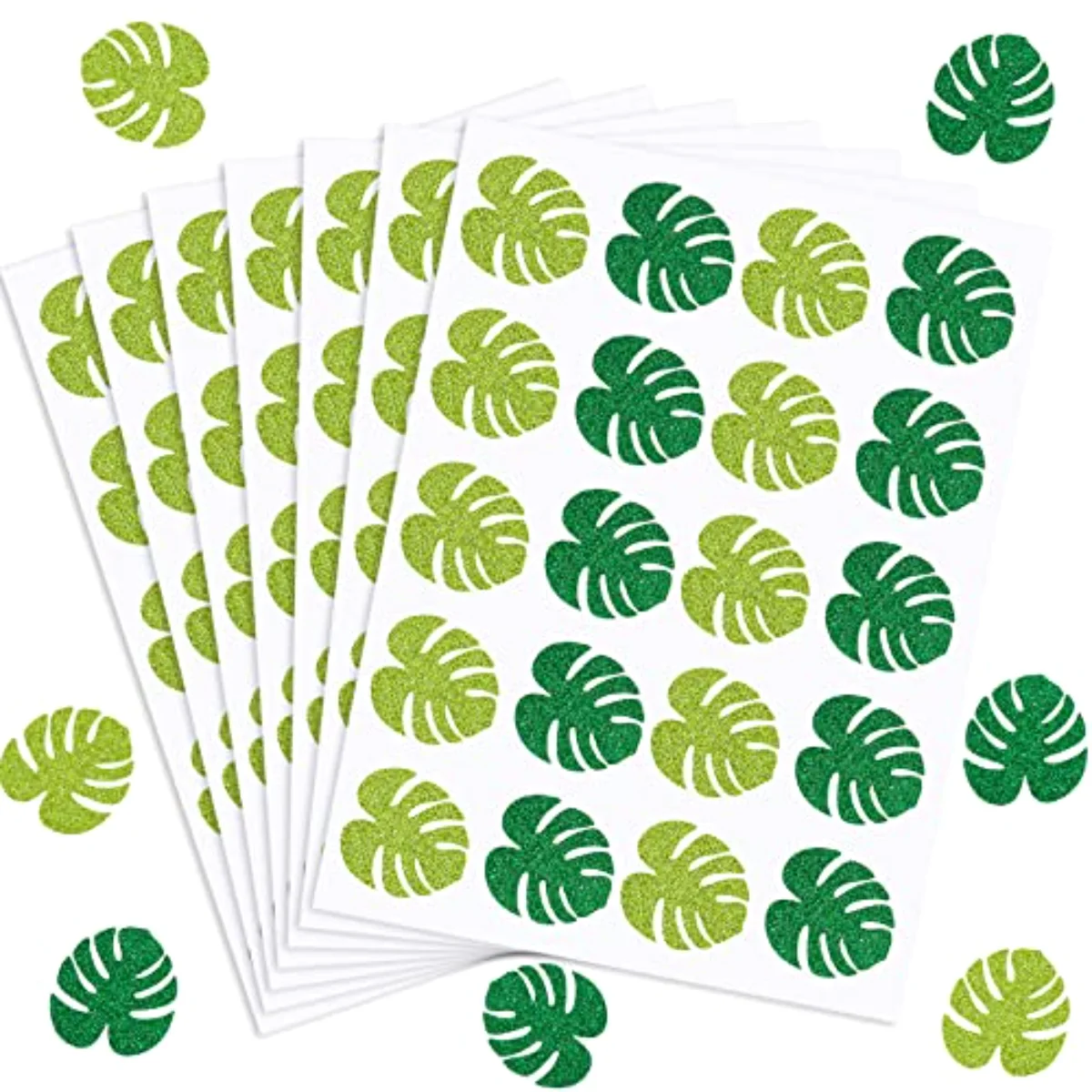 500Pcs Summer Monstera Leaves Stickers Glitter Green Palm Leaf Decals