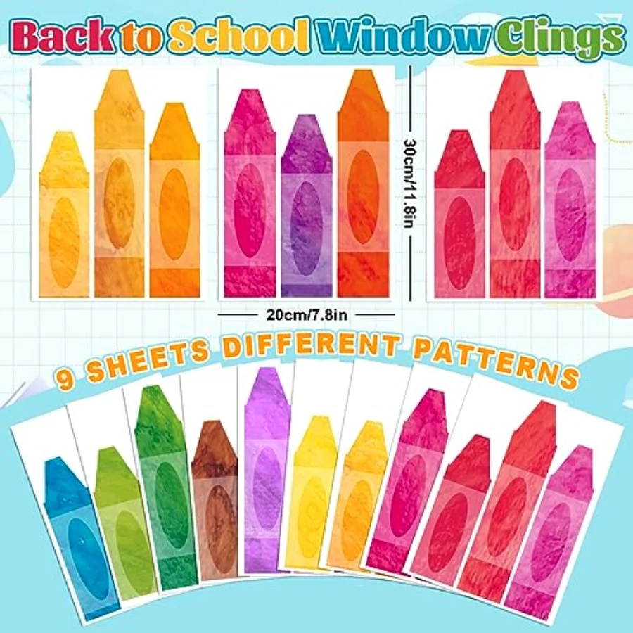 9 Sheets Back to School Window Clings, view 4