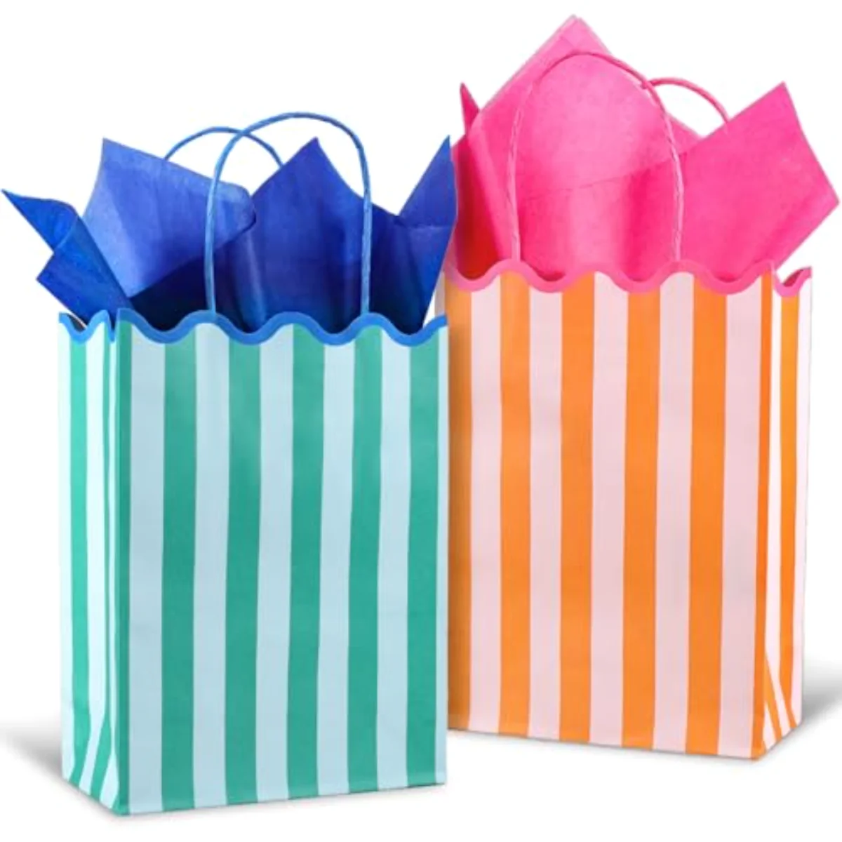 16 Pcs Striped Paper Gift Bags Party Favor Bags with Handles and Tissue