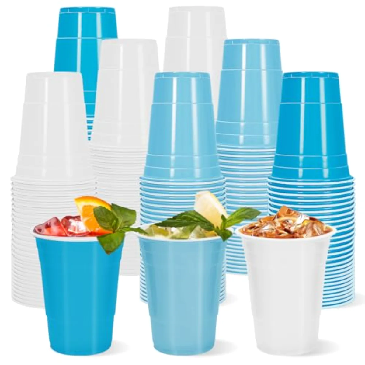 60 Pcs Colored Plastic Cups 16 Oz Blue White Plastic Cup 3 Colors