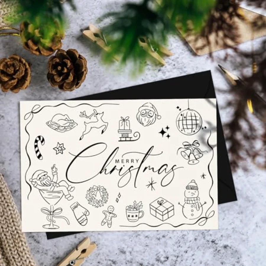 24 Pack Merry Christmas Cards Bulk Black Santa Snowman Greeting Cards, view 4