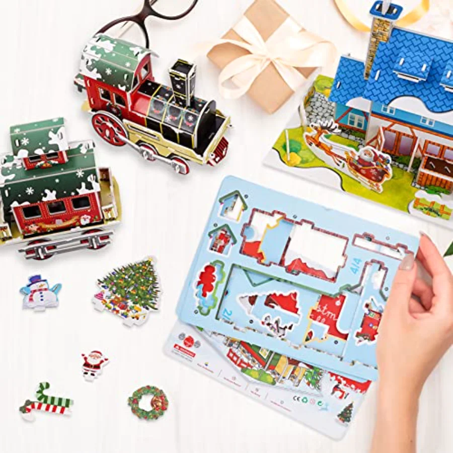 Christmas Puzzle Toy Set 3D Cute Jigsaw Paper Model Winter Simple Puzzle, view 4