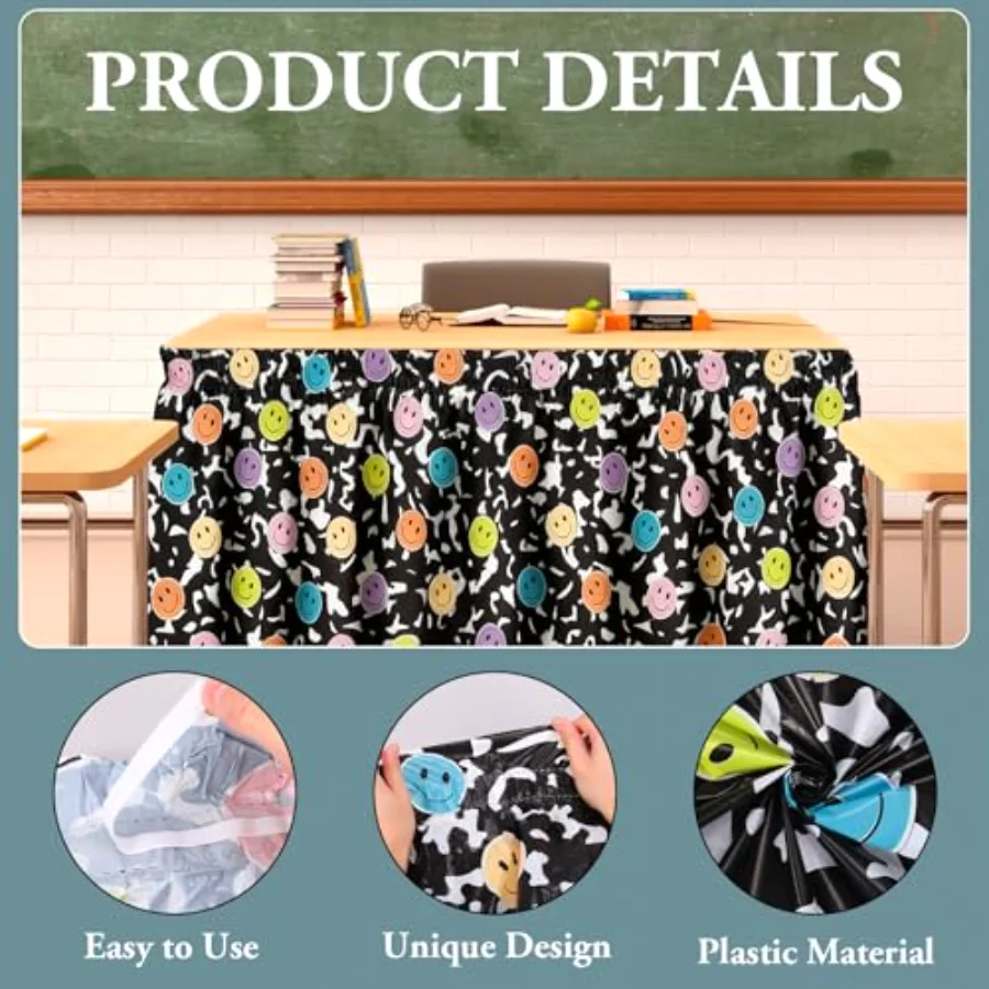 4 Pcs 14.1ft Black and White Composition Book Table Skirt Cloths for, view 3