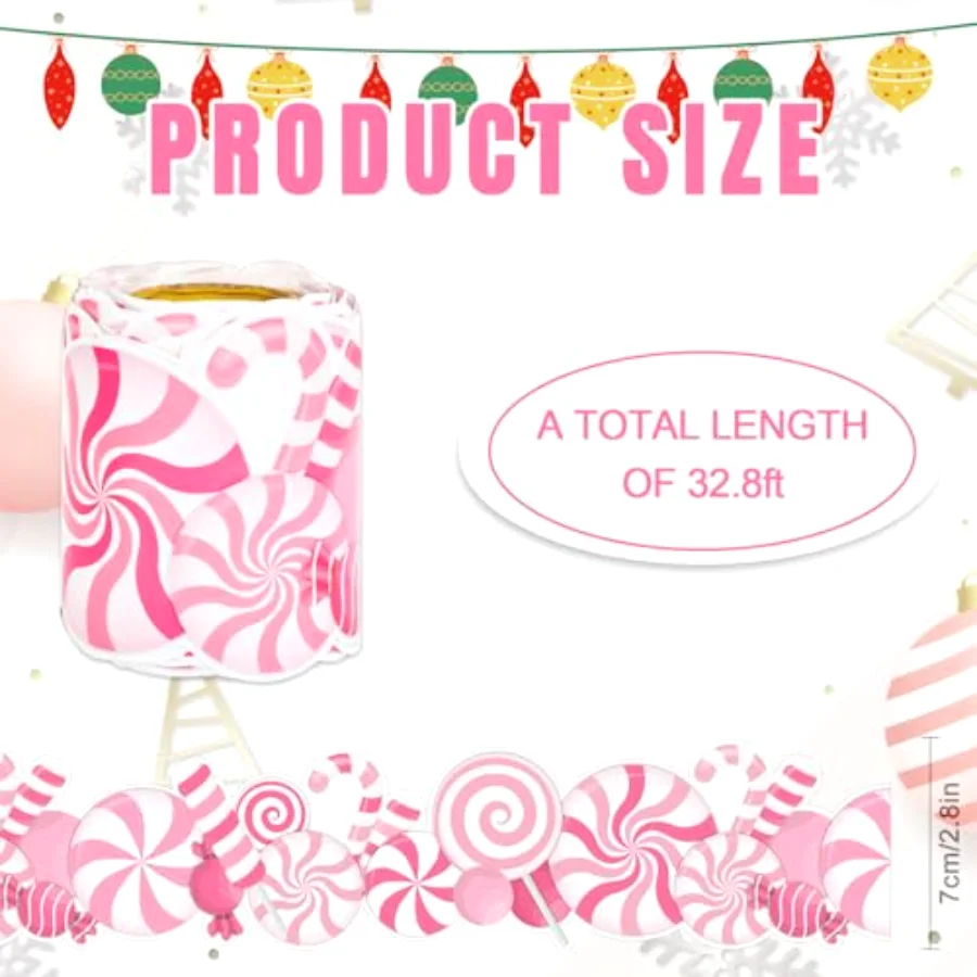 32.8 Ft Christmas Bulletin Board Border Candy Peppermint Border Trim Self, view 2