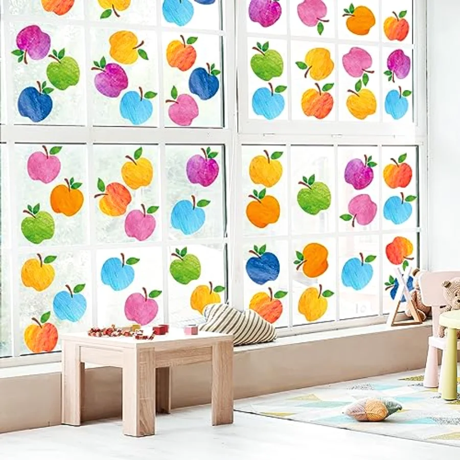 9 Sheets Colorful Apples Window Clings Double-Sided Back to the School, view 2