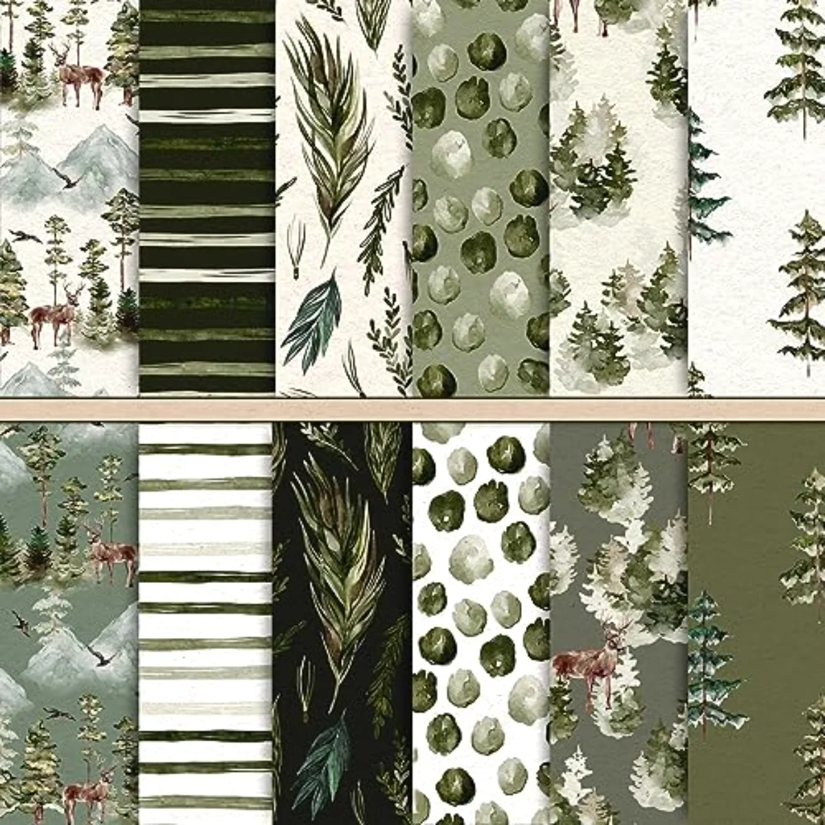 24 Pack Christmas Pattern Paper 12 Designs Watercolor Forest Scrapbook