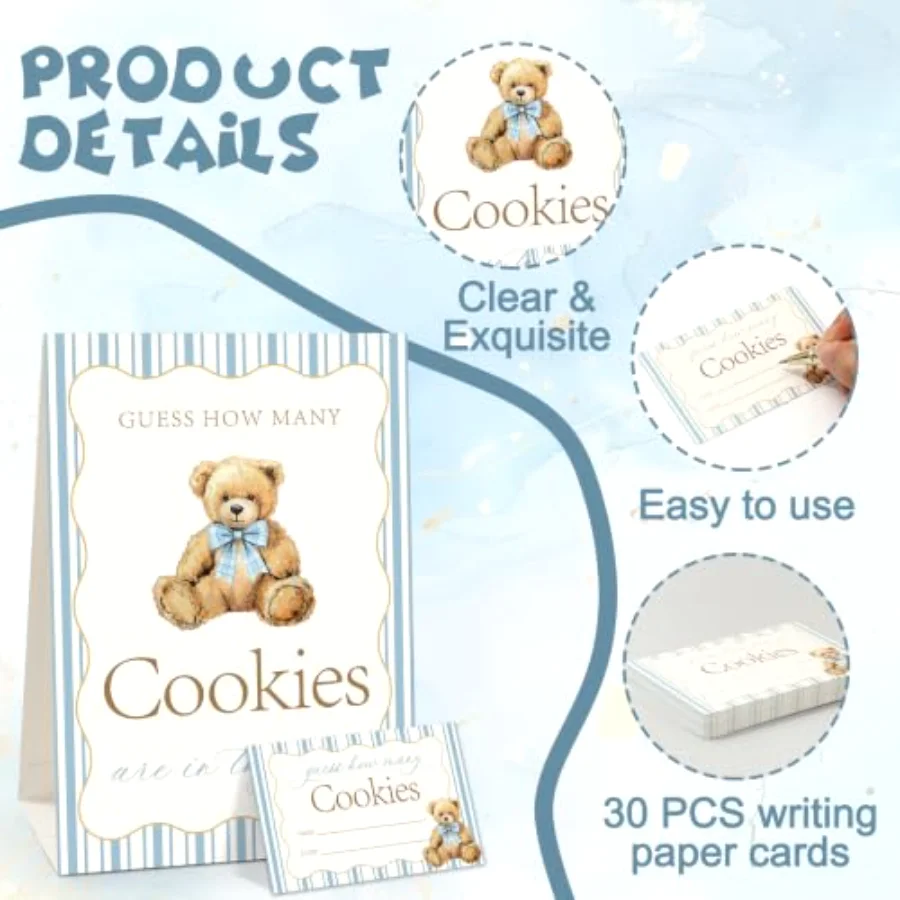 31Pcs Baby Shower Game Kit Guess How Many Cookies Game Cards with Standing, view 3