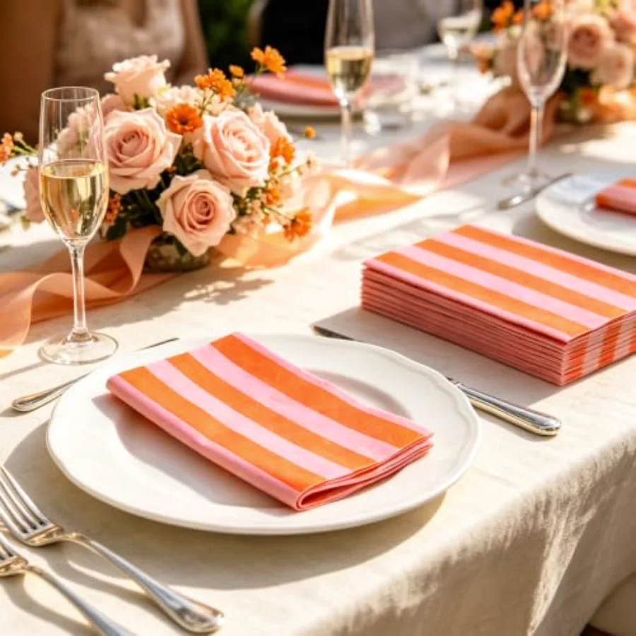 40Pcs Stripe Guest Napkins, Pink Orange Cabana Striped, view 3