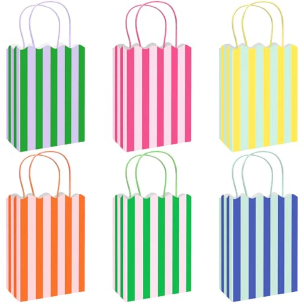 24 Pcs Colorful Striped Paper Gift Bag with Handles