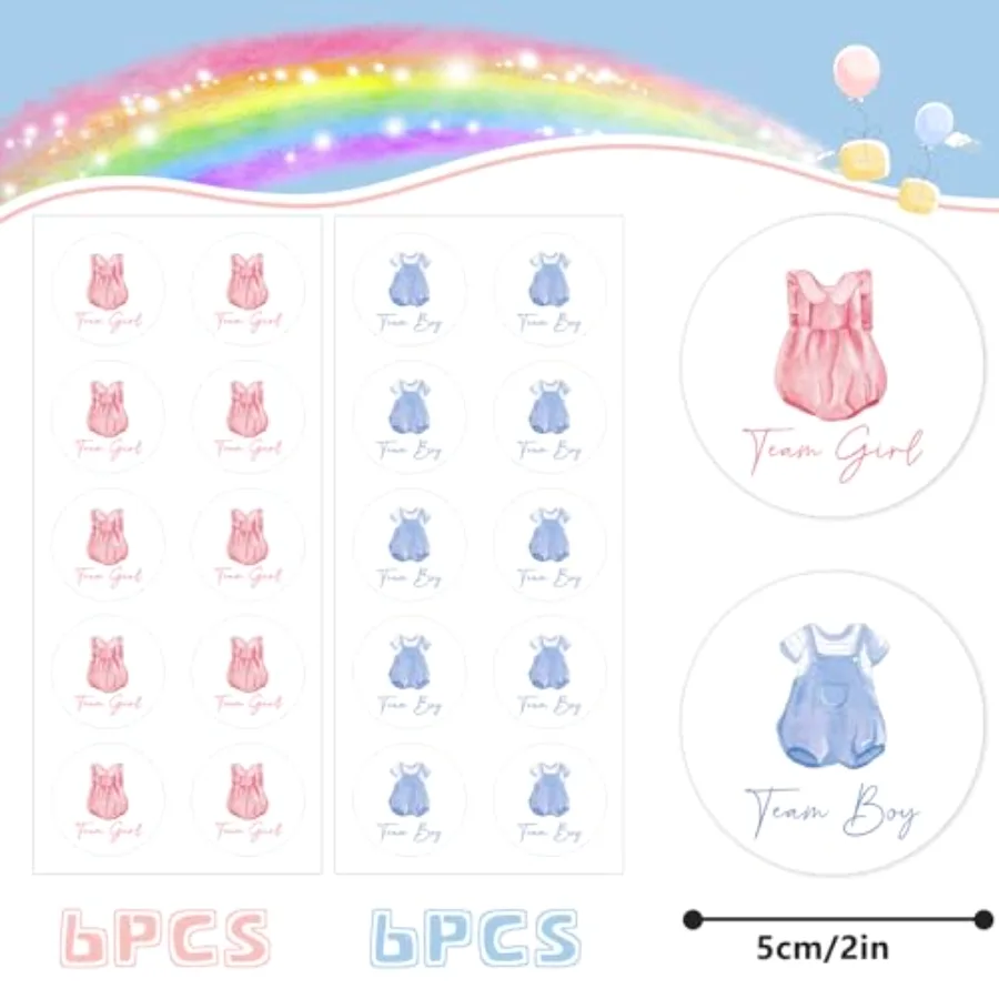 120Pcs Baby Clothes Gender Reveal Stickers Watercolor Pink Team Boy Team, view 2