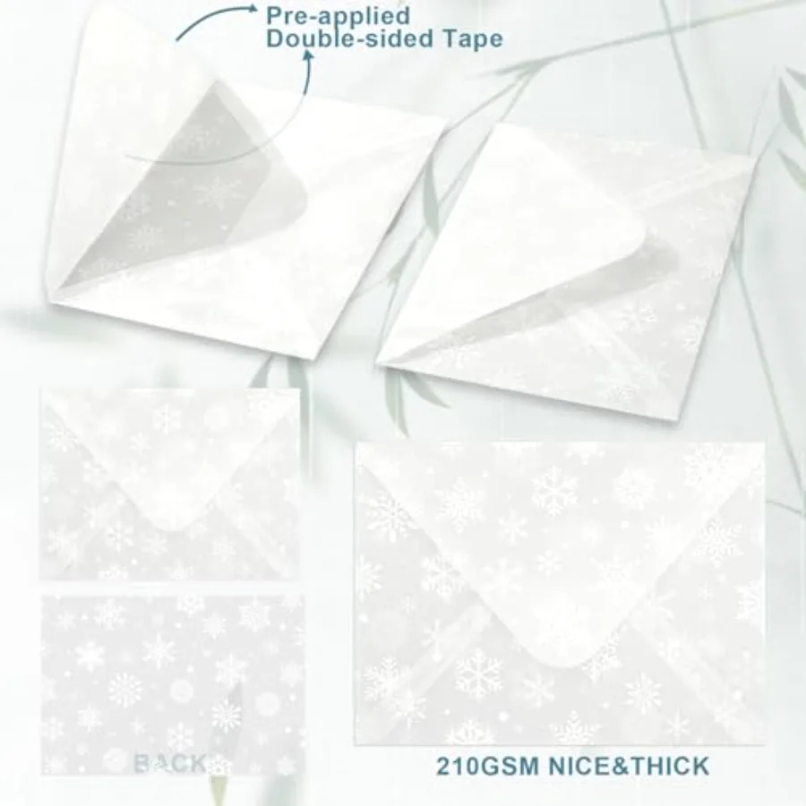 50Pcs Snowflake Translucent Paper Envelopes Winter Christmas Invitation, view 3