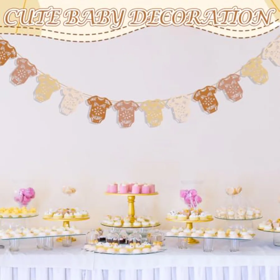 Cielito Lindo Baby Shower Banner Terracotta Papel Picado Babysuit Hanging, view 4