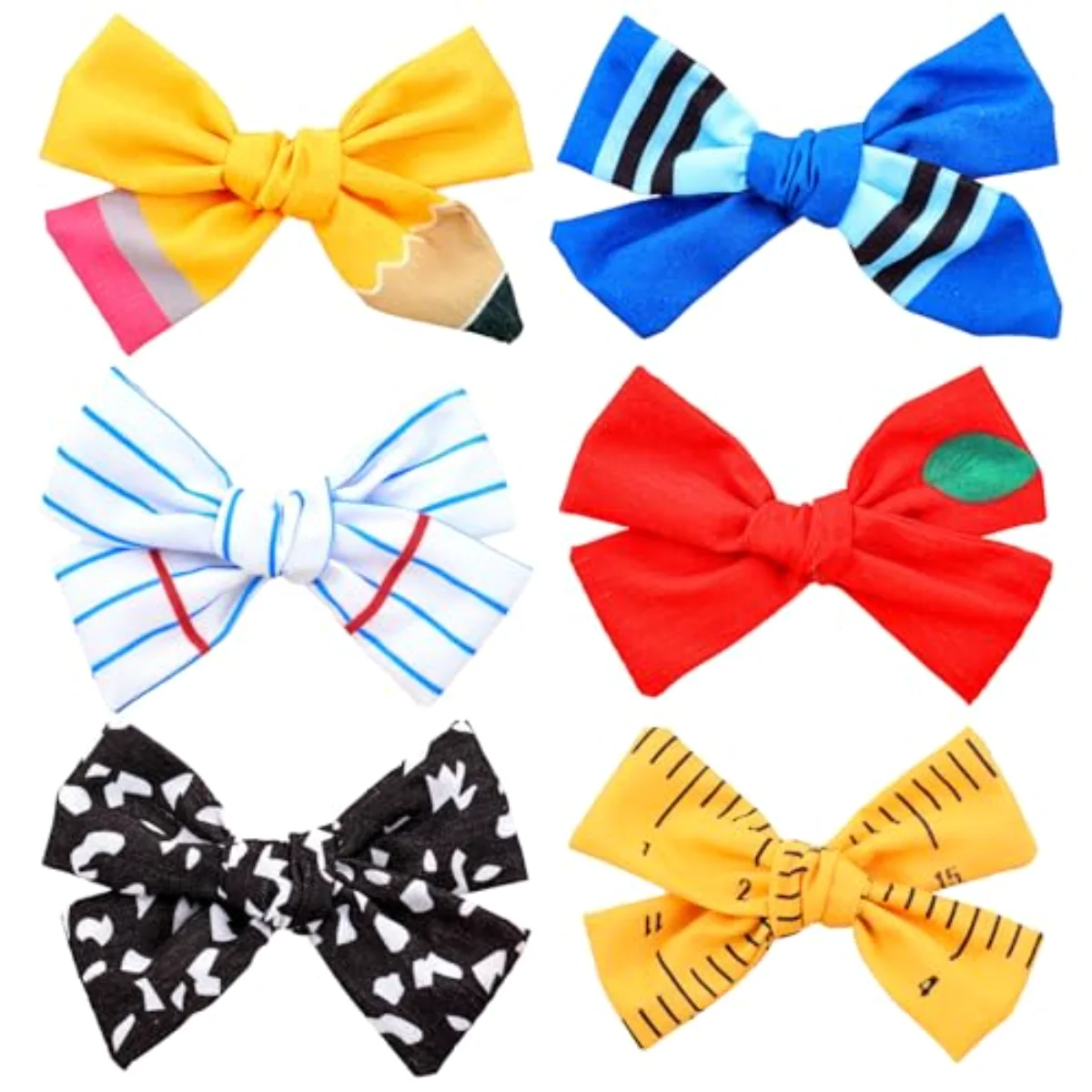 6 Pcs Back to School Hair Bow Clip Hair Barrettes Cute Pencil Crayon Ruler