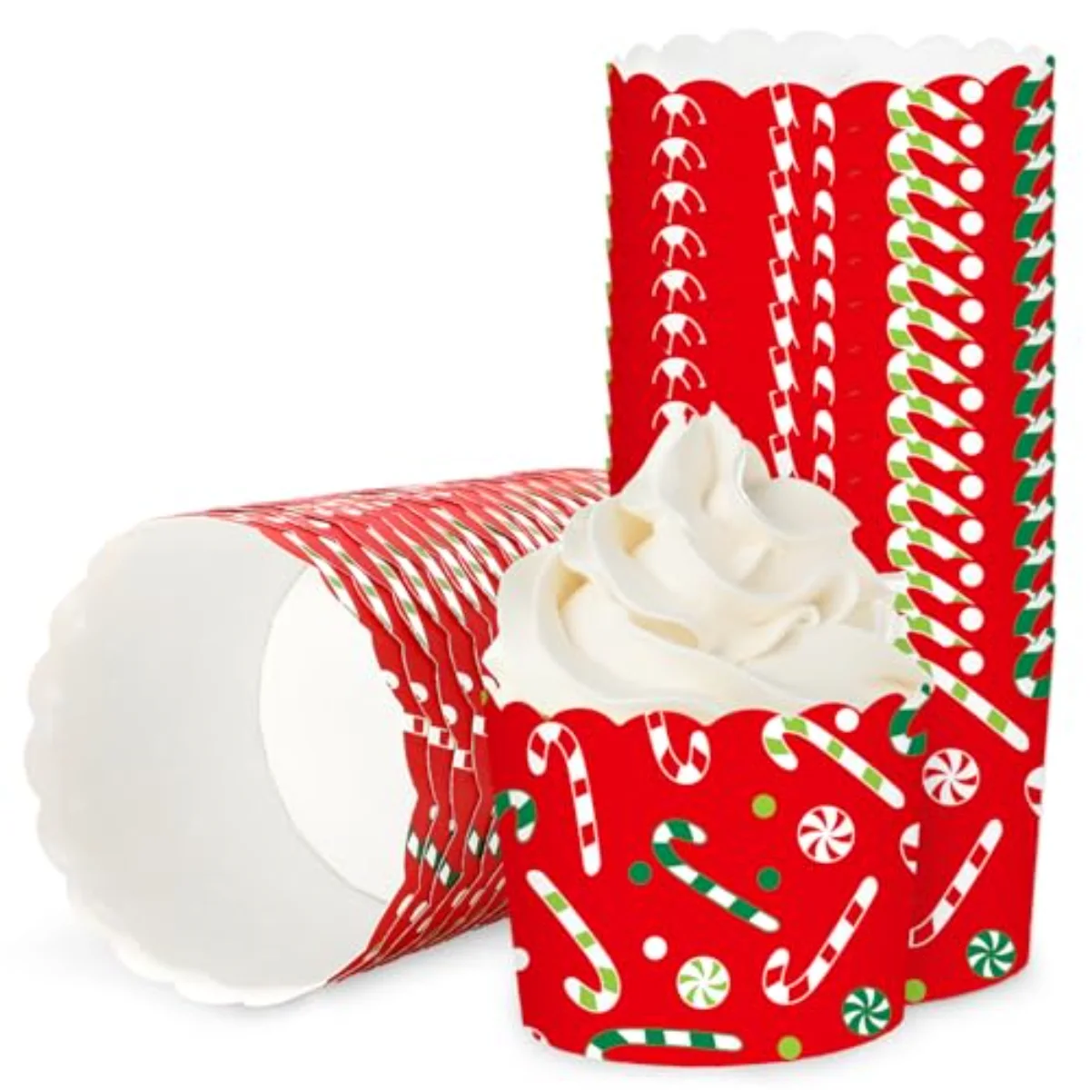 100Pcs Christmas Paper Baking Cups Red Green Candy Cane Cupcake Wrappers