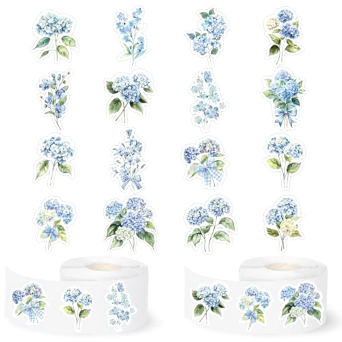1000Pcs Hydrangea Sticker Roll Blue Floral Stickers Watercolor Flower