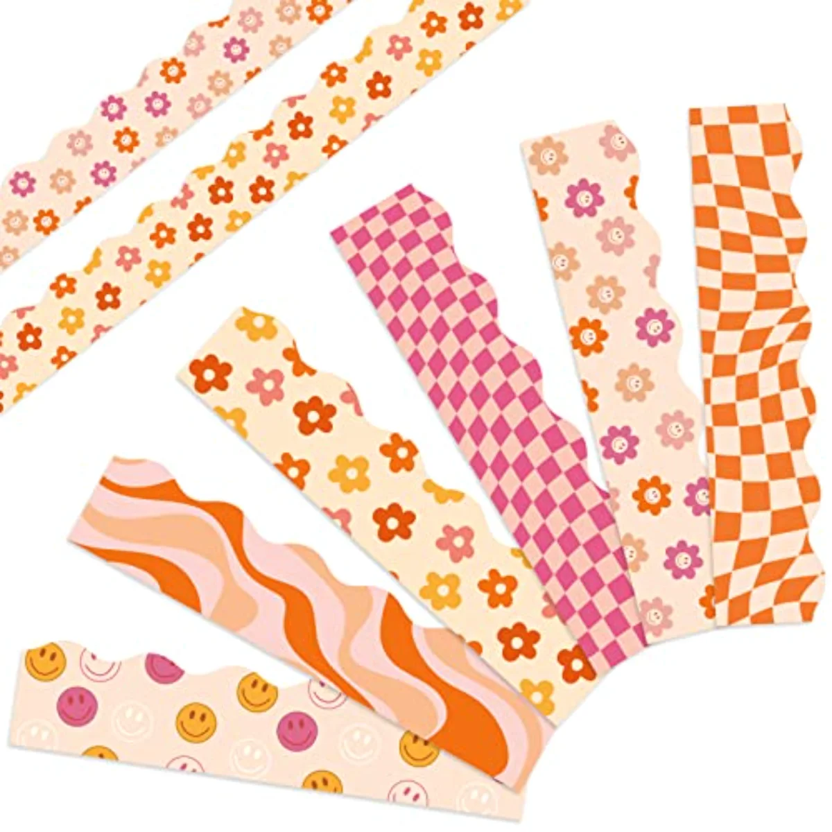 82Ft Boho Bulletin Board Borders Retro Groovy Daisy Flower Checkered