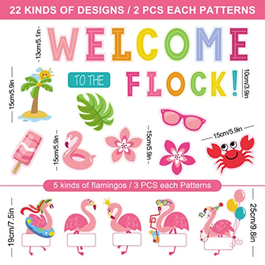 59Pcs Flamingo Bulletin Board Decor Tropical Pink Flamingo Classroom Decor, view 2