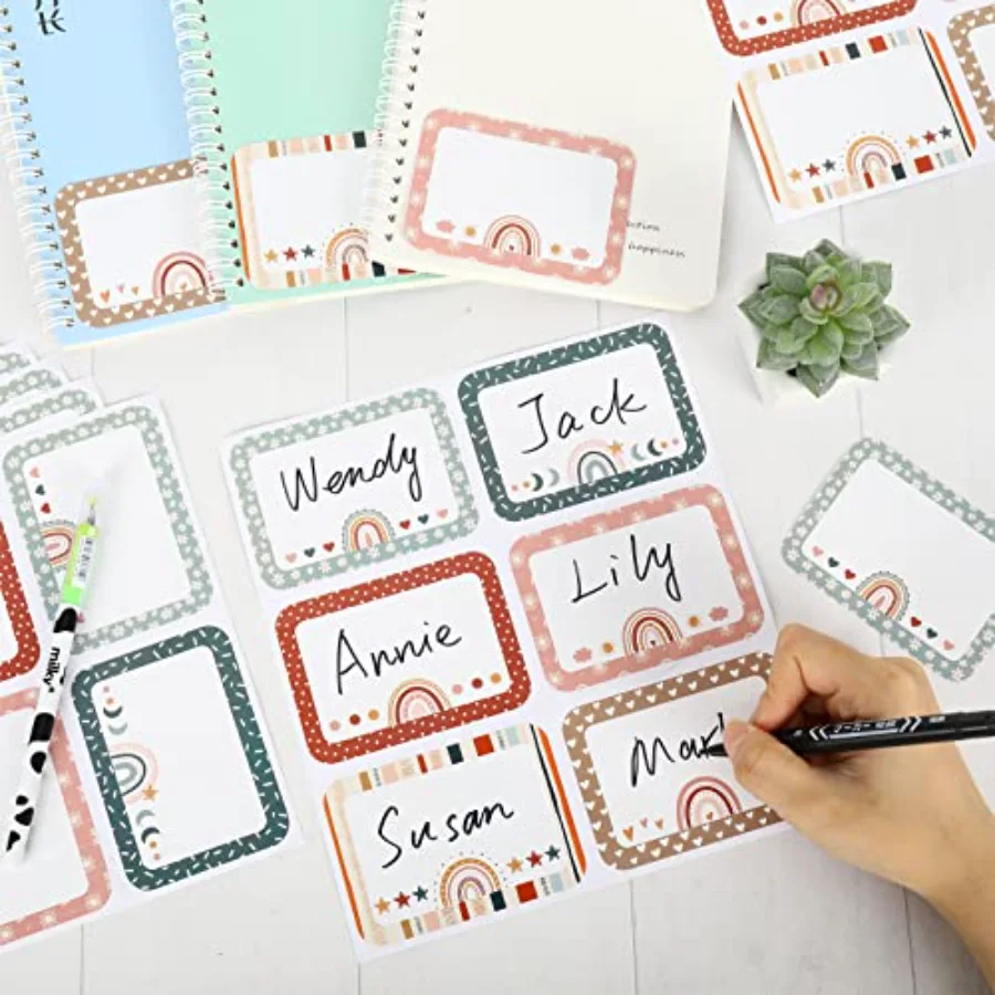 144Pcs Boho Rainbow Name Tag Stickers Back to School Boho Classroom Decor, view 4