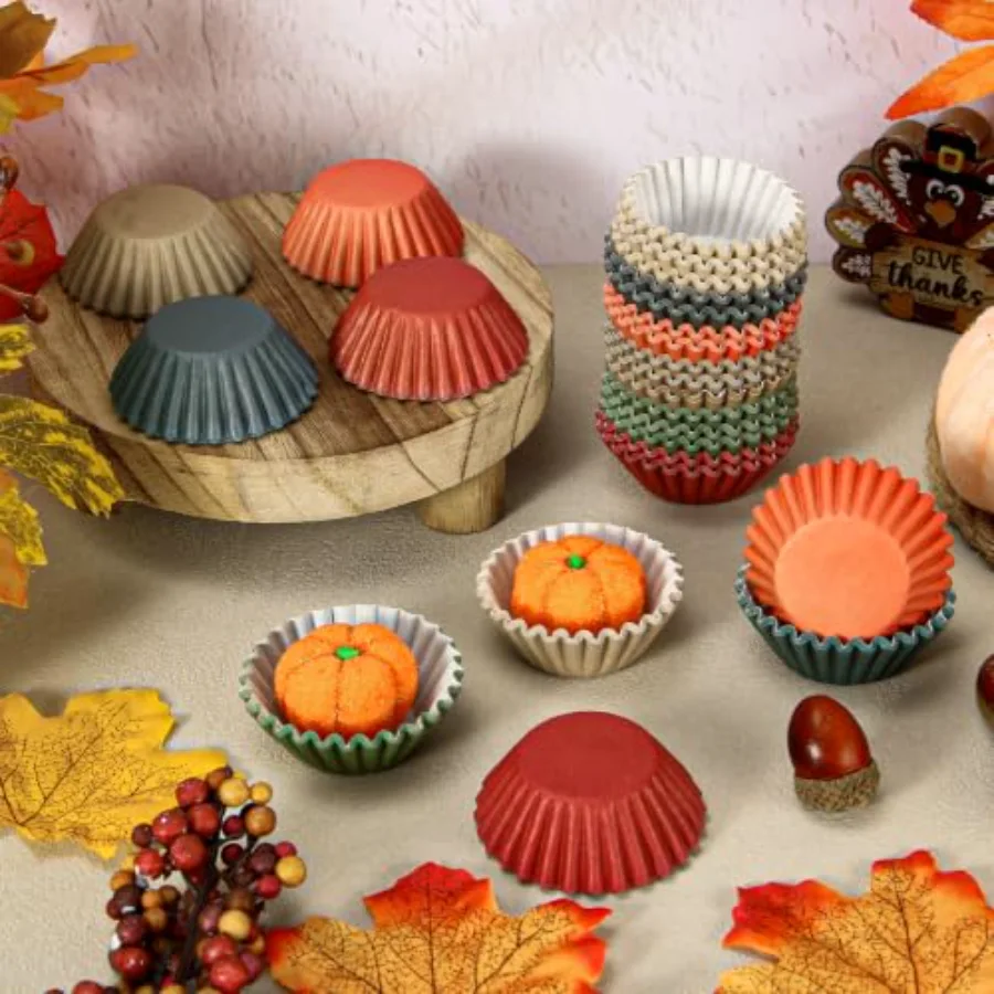 600 Pcs Fall Mini Cupcake Liners Warm Autumn Paper Baking Cups Wedding, view 4