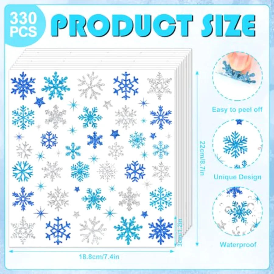 330 Pcs Winter Glitter Stickers 3 Colors Snowflake Decals Christmas Self, view 2
