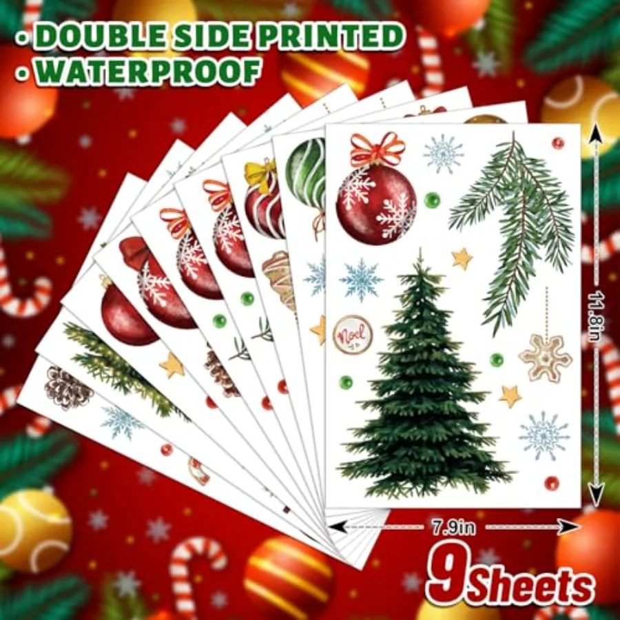 9 Sheets Vintage Christmas Window Cling Stickers Retro Forest Snow Tree, view 2