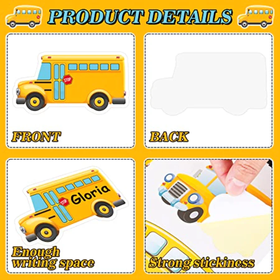 120Pcs Back to School Bus Name Tags Stickers Yellow Bus Nameplate Labels, view 3