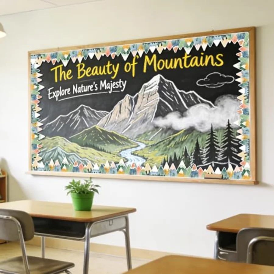 Mountain Bulletin Board Border Watercolor Green Mountains Die Cut Trim, view 4