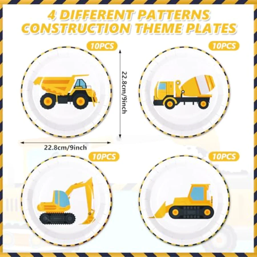 40Pcs Construction Birthday Party Paper Plates Dump Truck Disposable, view 2