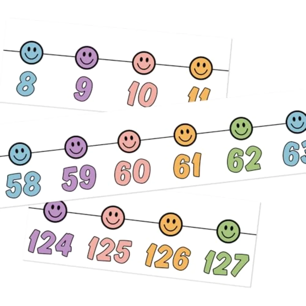 32 Pcs Pastel Number Line Bulletin Board Colorful Smile Face Number Line