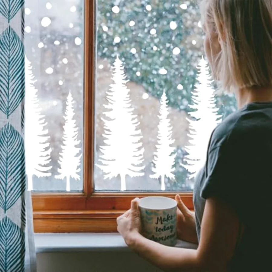 9 Sheet Christmas Window Clings Snowy Xmas Forest Trees Double-Sided, view 2